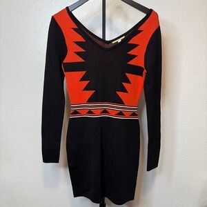 Gianni Bini Aztec Long Sleeve Knit Mini Dress Body Con Size Small New